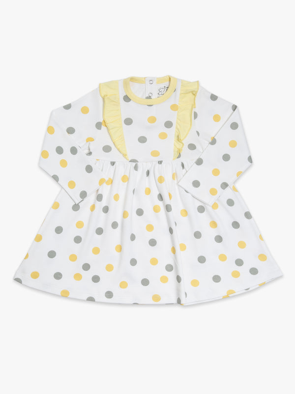 Organic Cotton Ruffled Dress - Yellow Polka