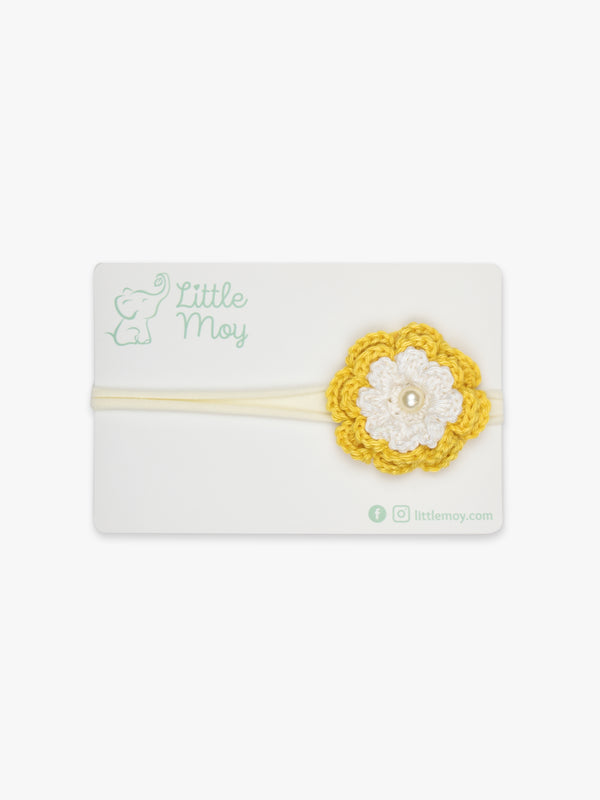 Crochet Flower Headband - Yellow & White