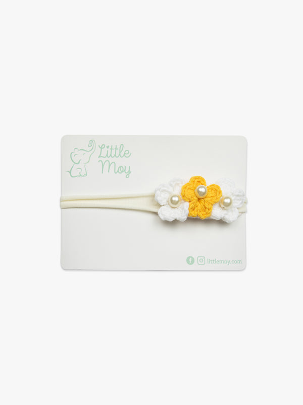 Crochet Flowers Headband - Yellow & White