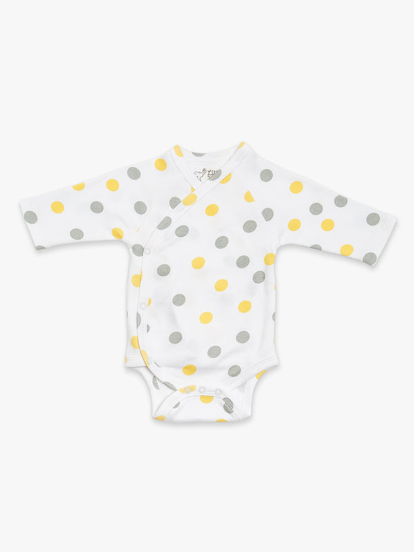 Organic Cotton Kimono Bodysuit - Yellow & Gray Polka dots
